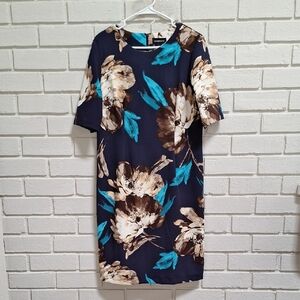 Liz Claiborne Navy Floral Business/Formal Midi Dress. Size 14
